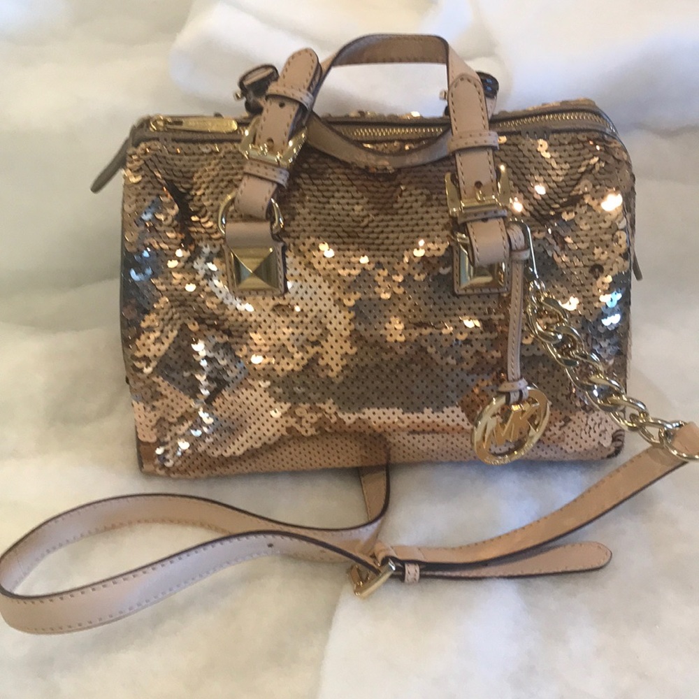 Michel Kors Gold Grayson Sequins Medium Satchel